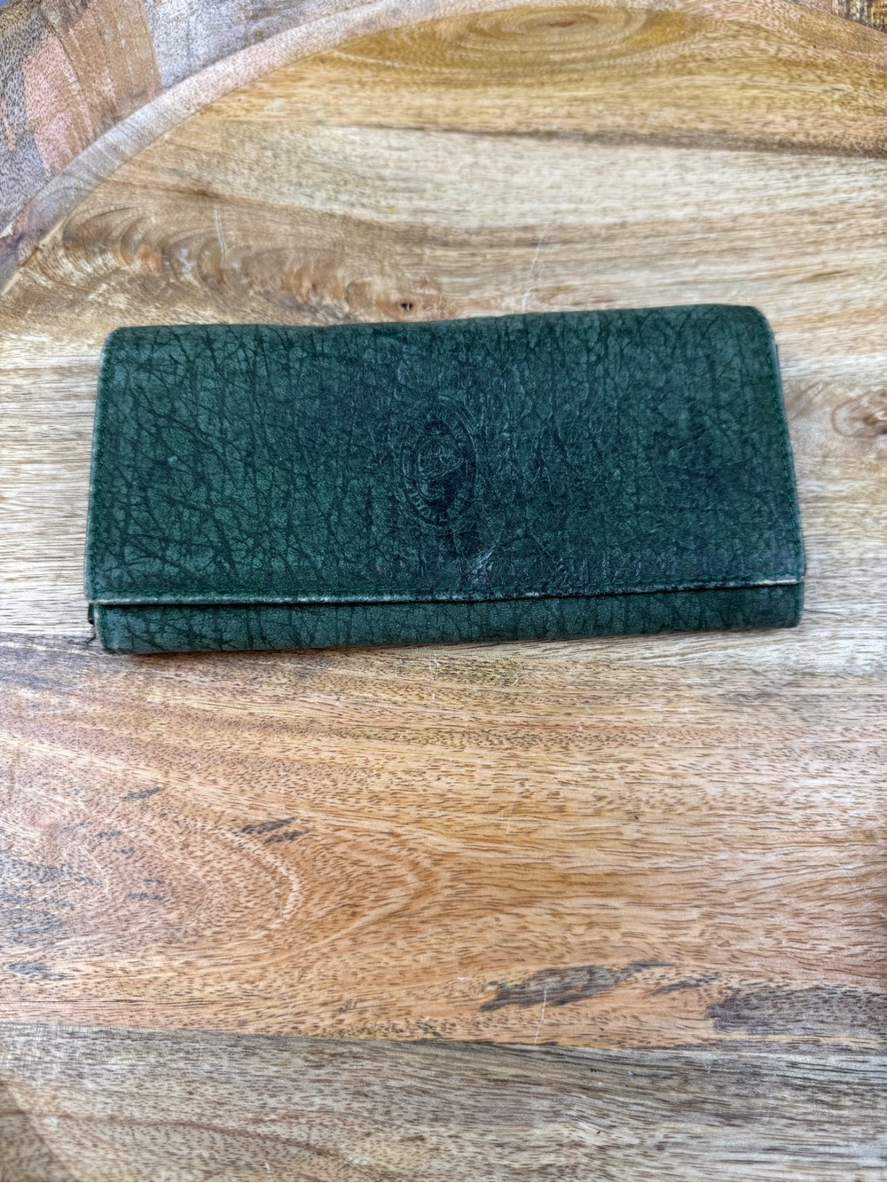 Vintage Elephant Thailand Green Leather Checkbook Wallet